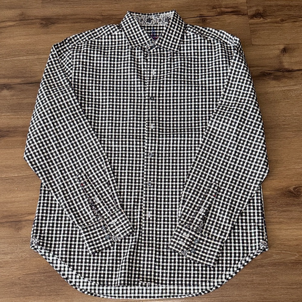 Ralph Graham Classic Black and White Checkered Men's Shirt. Size L